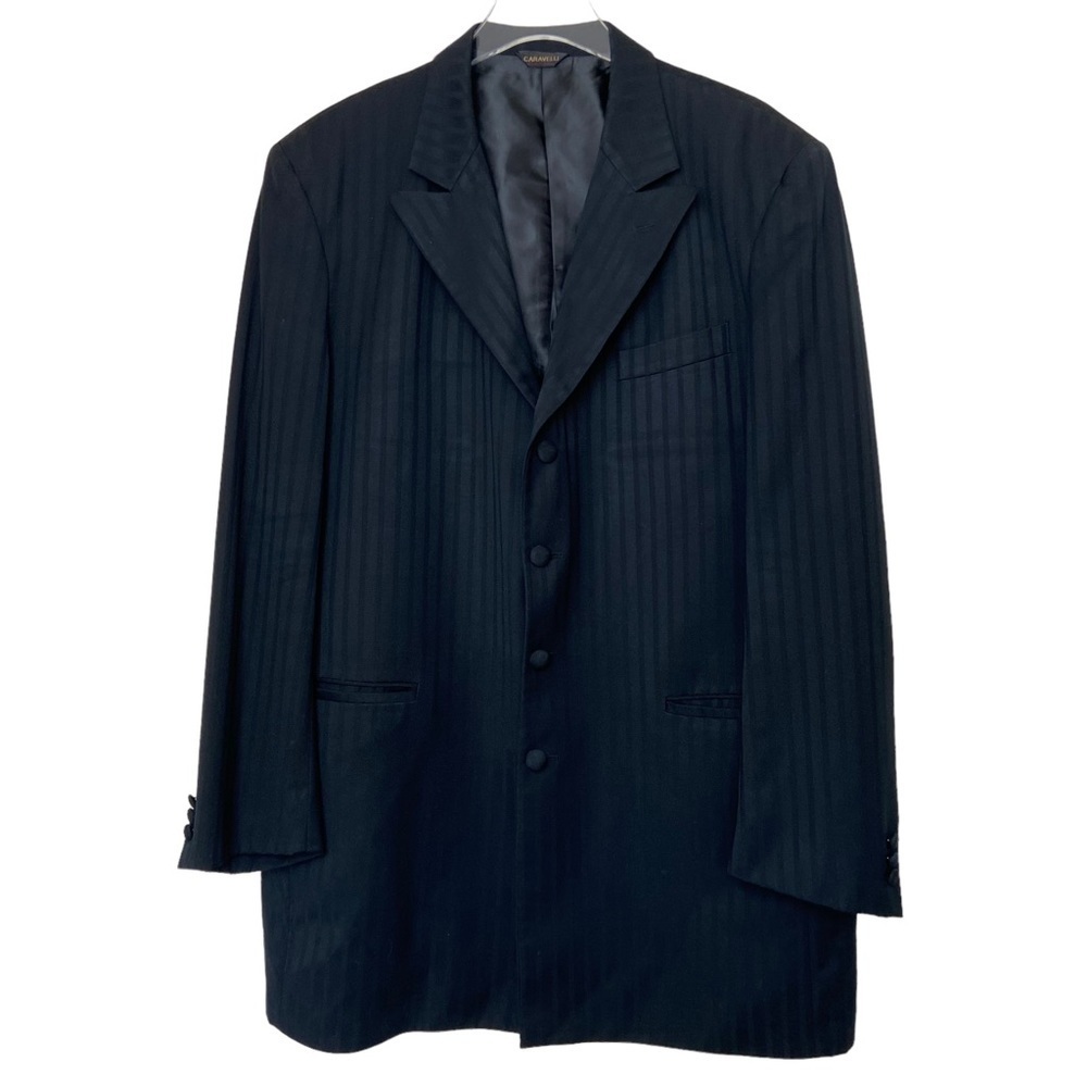 Caravelli Black Stripe Four Button Two Piece Single Breast Suit. Size 44L